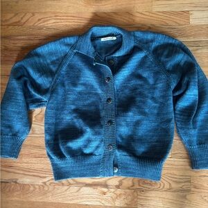 Misha and Puff merino polo cardigan in blue smoke M